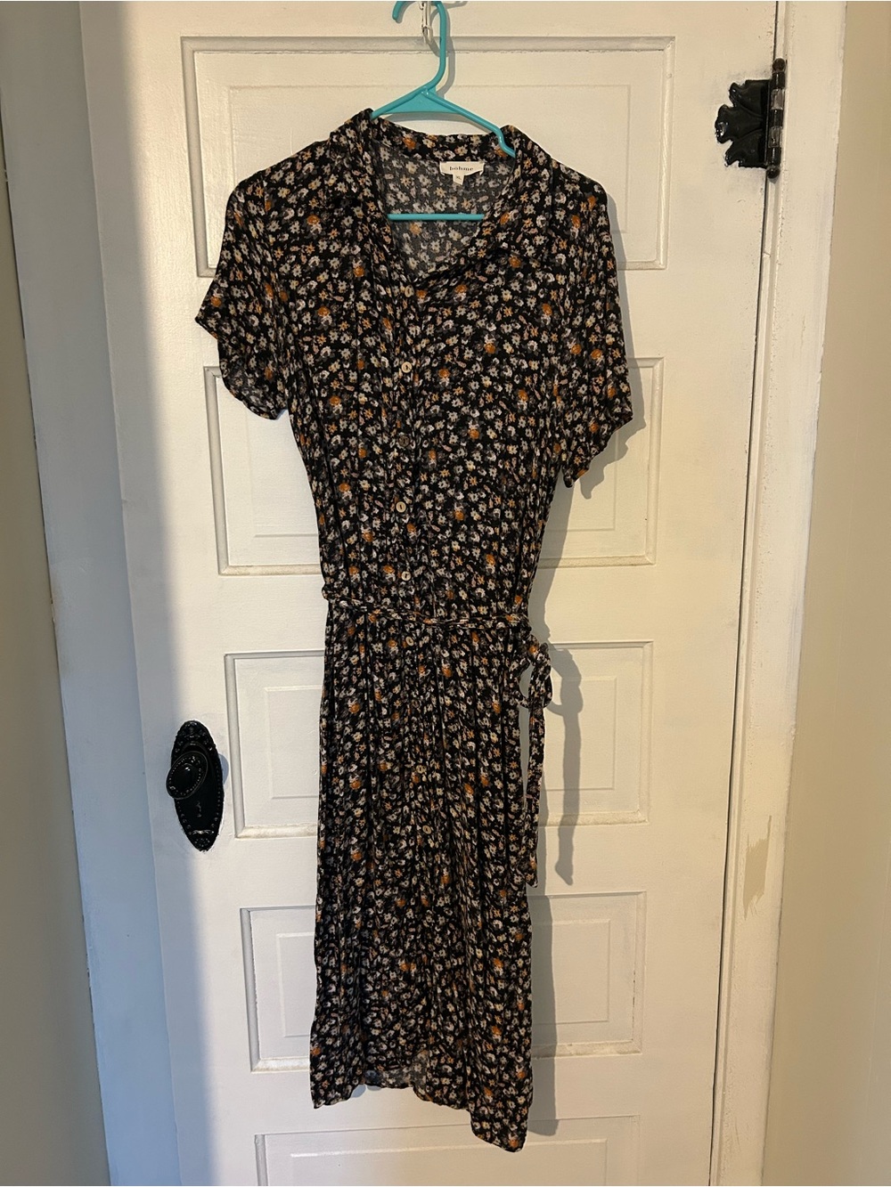 bohme Black Floral Button-Front Midi Dress